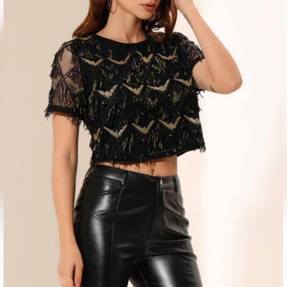Allegra K Tops - Allegra K Sequin Shiny Crop Top Size L